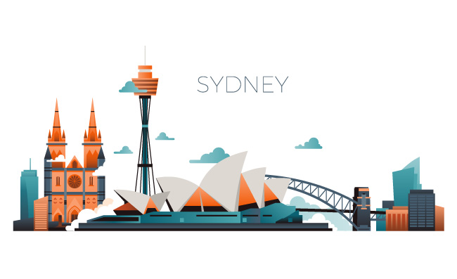 澳大利亚旅行地标矢量风景悉尼歌剧院全景大厦著名建筑