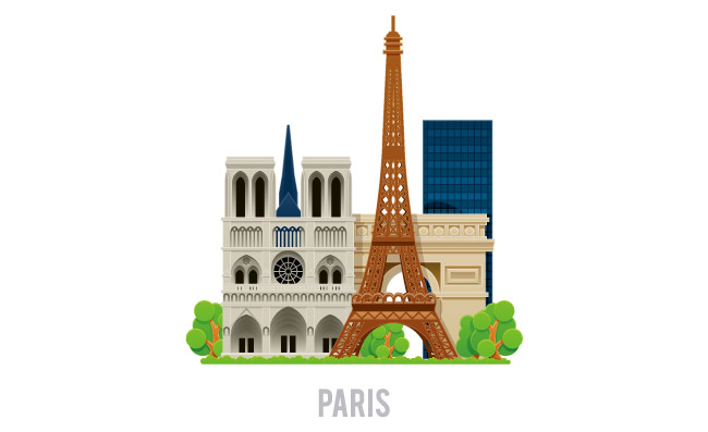 巴黎标志性建筑埃菲尔铁塔巴黎圣母院素材矢量
