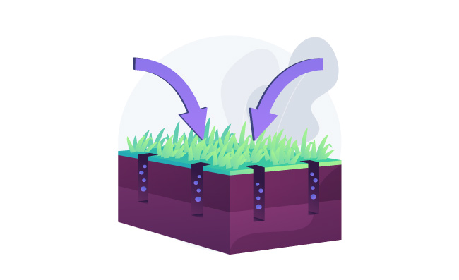 草坪曝气孔矢量图草坪吸收空气和水施肥花园维护矢量图
