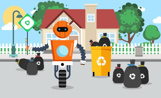 倡导环保的机器人垃圾桶矢量