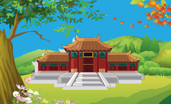 传统古建筑寺庙插图风景