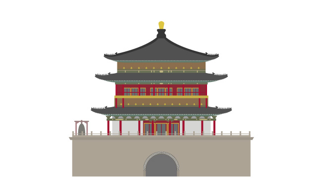 地标性建筑鼓楼插画