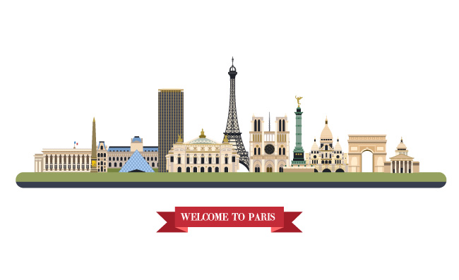 法国巴黎著名景点地标建筑矢量图