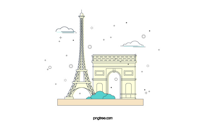 法国凯旋门巴黎铁塔线性插画