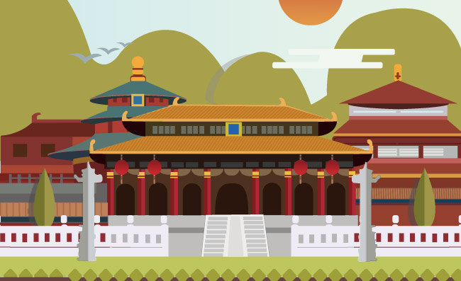 风景插画建筑北京AI手绘背景图片