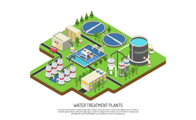 过滤单元水处理厂储罐分布等距矢量图