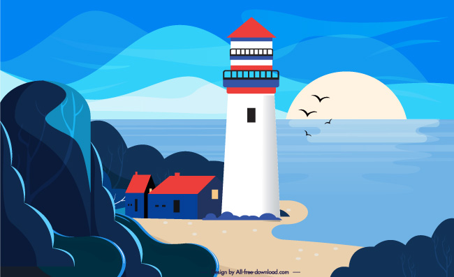 海边的灯塔插图风景素材