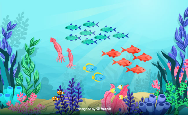 海底鱼群彩色珊瑚风景矢量素材