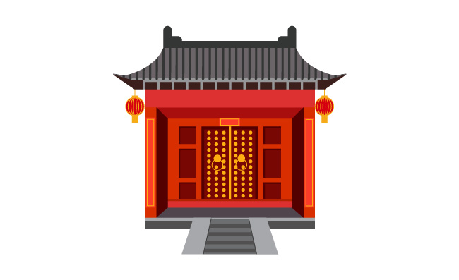 红色古建筑矢量