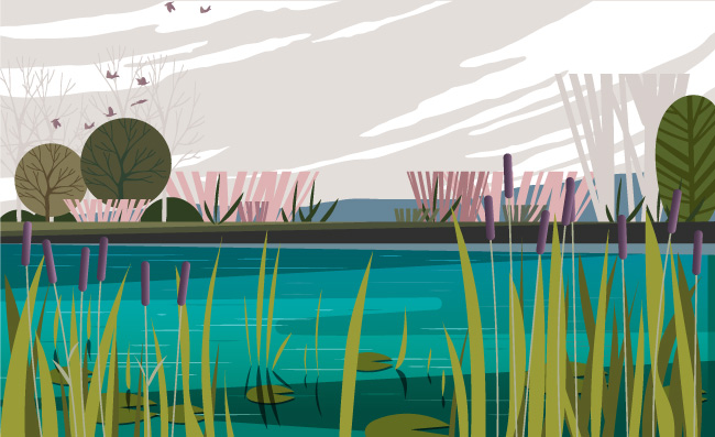 湖水风景卡通元素图片