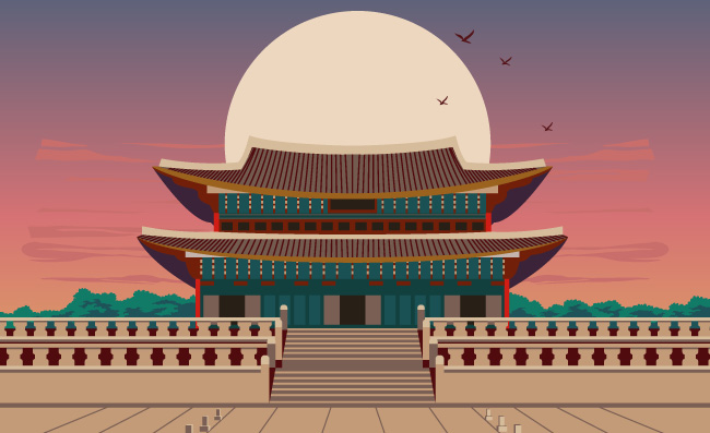 建筑中国古建扁平插图
