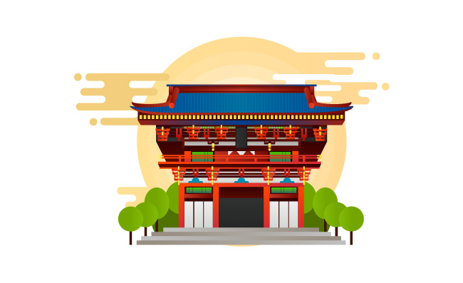 精美古建卡通素材矢量