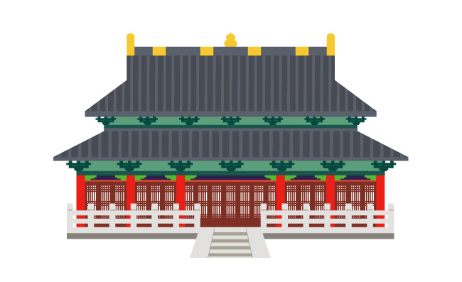 卡通扁平中国风古代传统建筑大雄宝殿