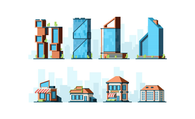 卡通立体城市建筑矢量