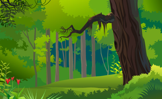 卡通热带丛林森林深处矢量景色素材
