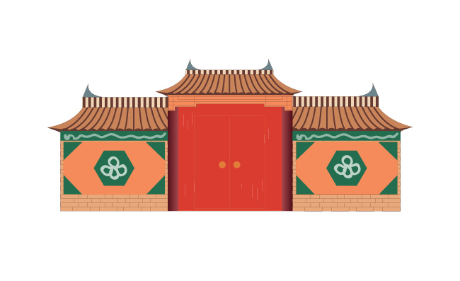 卡通中国风传统建筑城门