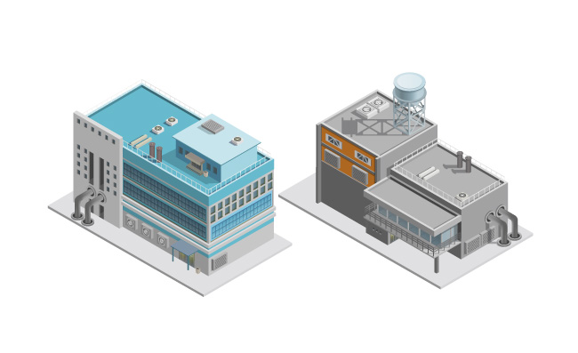 立体化工厂办公楼矢量