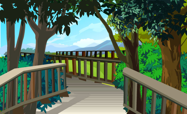 林间木桥观望站台风景