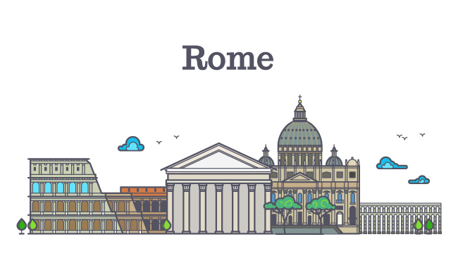 罗马建筑意大利建筑矢量纪念碑竞技场罗马斗兽场线条艺术矢量图