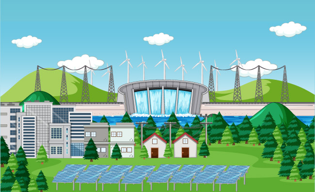 绿色能源风能水里发电太阳能元素风景图片