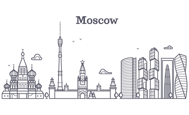 莫斯科俄罗斯地标现代城市矢量线性建筑矢量全景