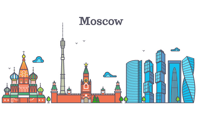 莫斯科现代城市俄罗斯轮廓景观矢量线全景城市景观图片
