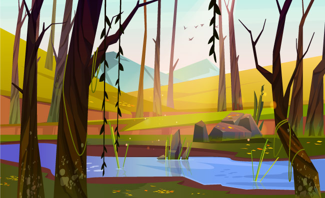 森林小溪流水插图自然景色