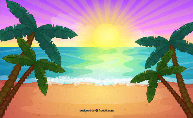 沙滩椰树大海风景矢量素材