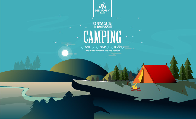山上野营帐篷海报矢量风景图片