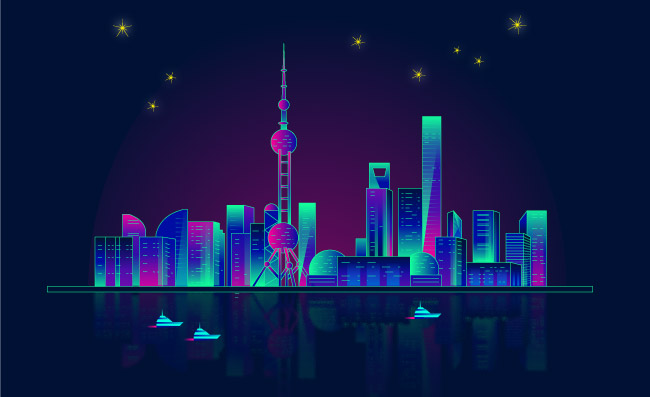 上海炫光夜景建筑元素矢量