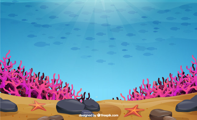 深海海草珊瑚风景海底世界矢量