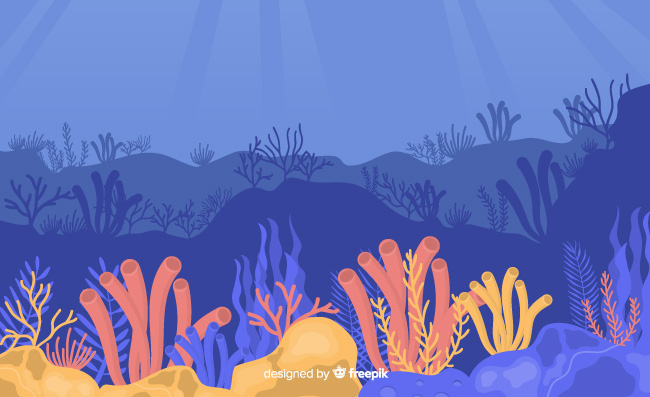 深海海底世界海草珊瑚风景矢量