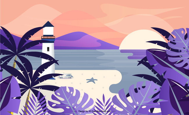 矢量海边的灯塔插图风景素材