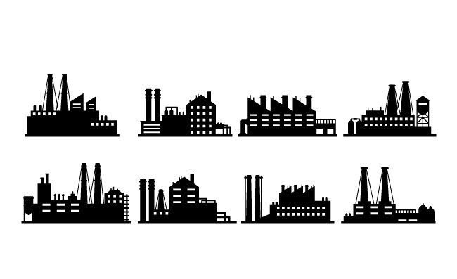 矢量黑色建筑剪影工业大楼化工实验基地工厂建筑