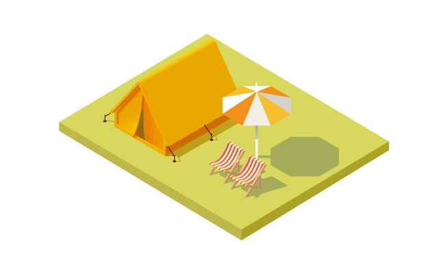 矢量卡通建筑帐篷太阳伞遮阳伞立体素材