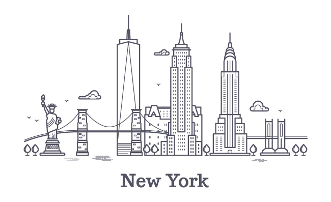 手绘纽约美国旅行矢量都市纽约市轮廓天际线矢量图片