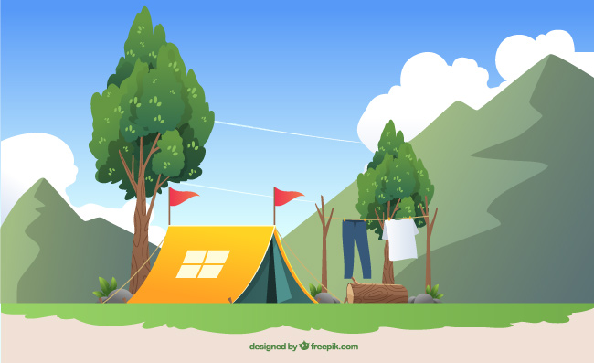 夏季野营帐篷插画矢量素材图片