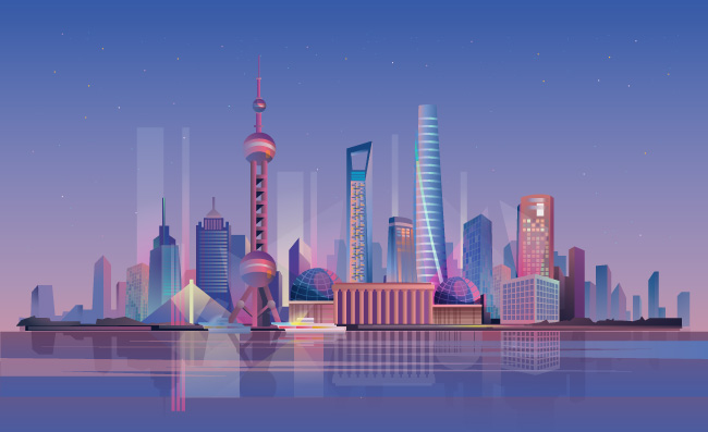 现代建筑上海地标插画