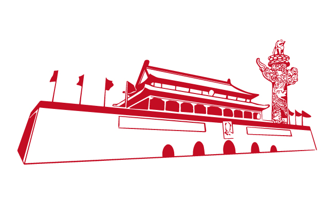 线描长城天安门华表元素