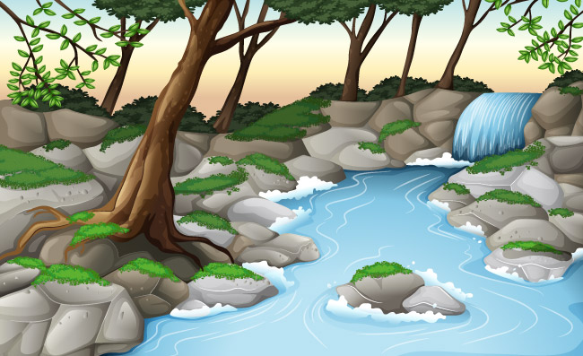 小溪流水河流石头岩石树木景色