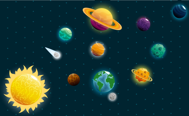 宇宙太阳系行星地球小行星矢量素材矢量图