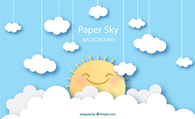 云朵中微笑的太阳可爱剪贴画矢量图