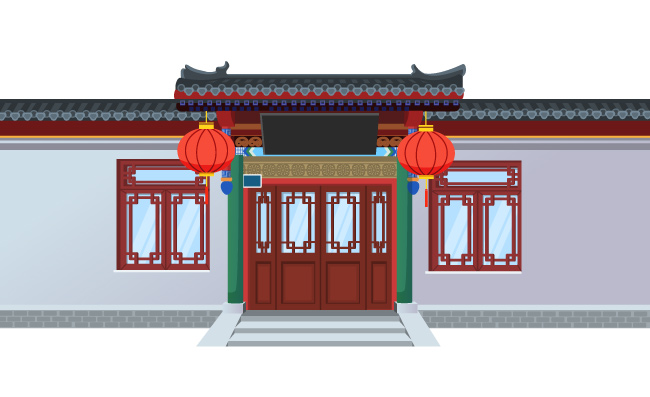 中国建筑古建筑院墙装饰瓦片矢量场景