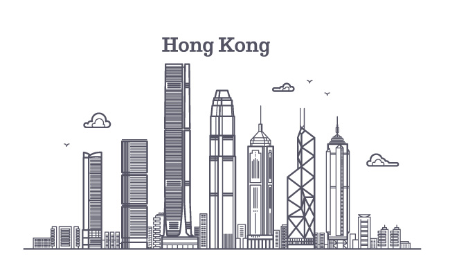 中国香港市地平线建筑地标建筑物矢量线稿素材