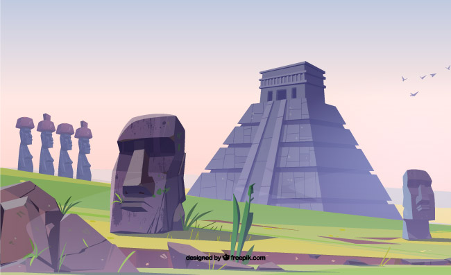 智利复活节岛上神秘的石人像金字塔石人头像地标景色