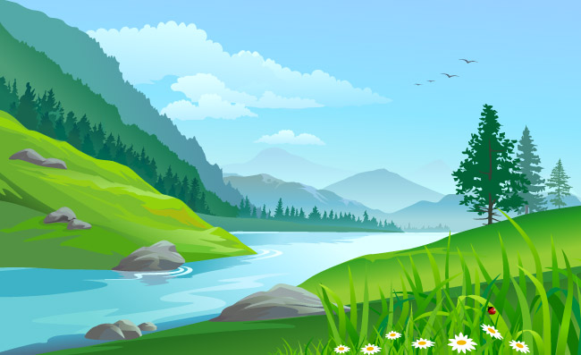 自然山川河流美丽景色
