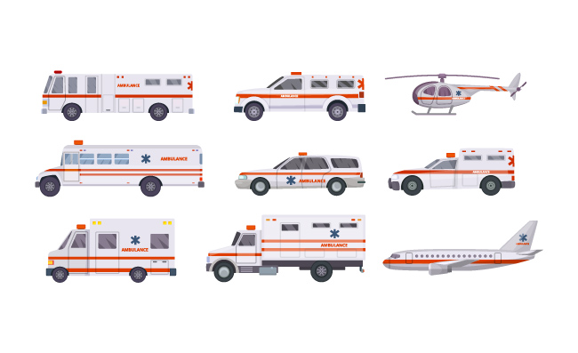 救护车直升机医疗急救卡通救护车插图矢量