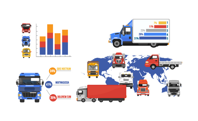 卡车信息图表物流运输货运车辆矢量图