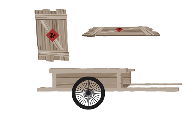 抗战时期木头门板和木头推车动画道具素材