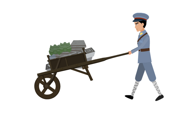 抗战士兵推木板车运输物资的动画动作素材